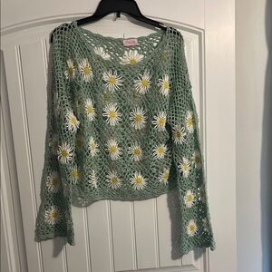 Floral Crochet Green Top